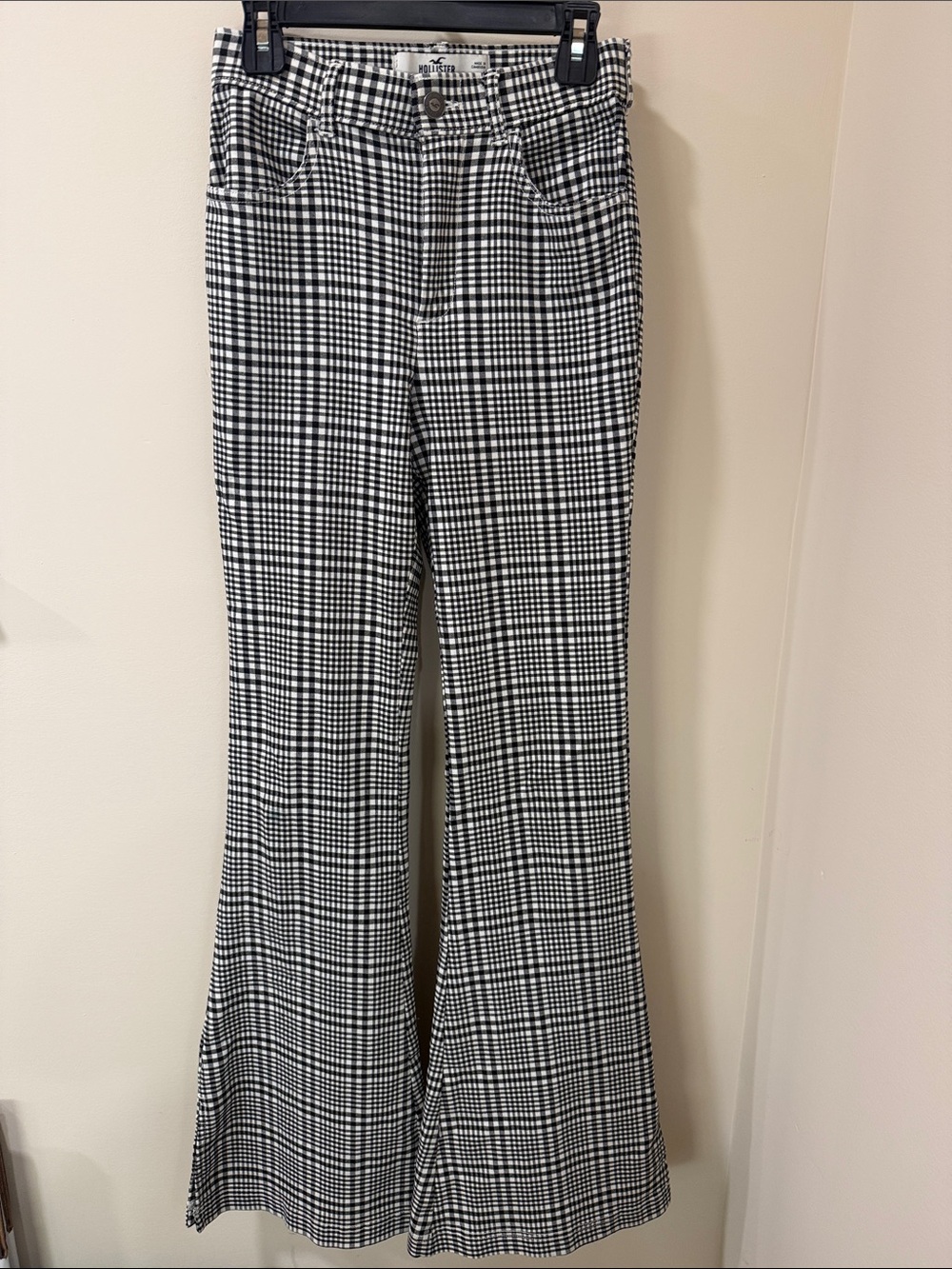 Hollister Black and White Plaid Flare Pants